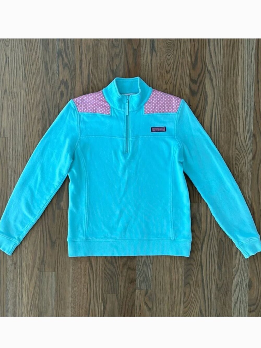 Vineyard Vines Sweatshirt sz XS Women's Cotton 1/4 Zip Aqua Blue Pink Polka Dots